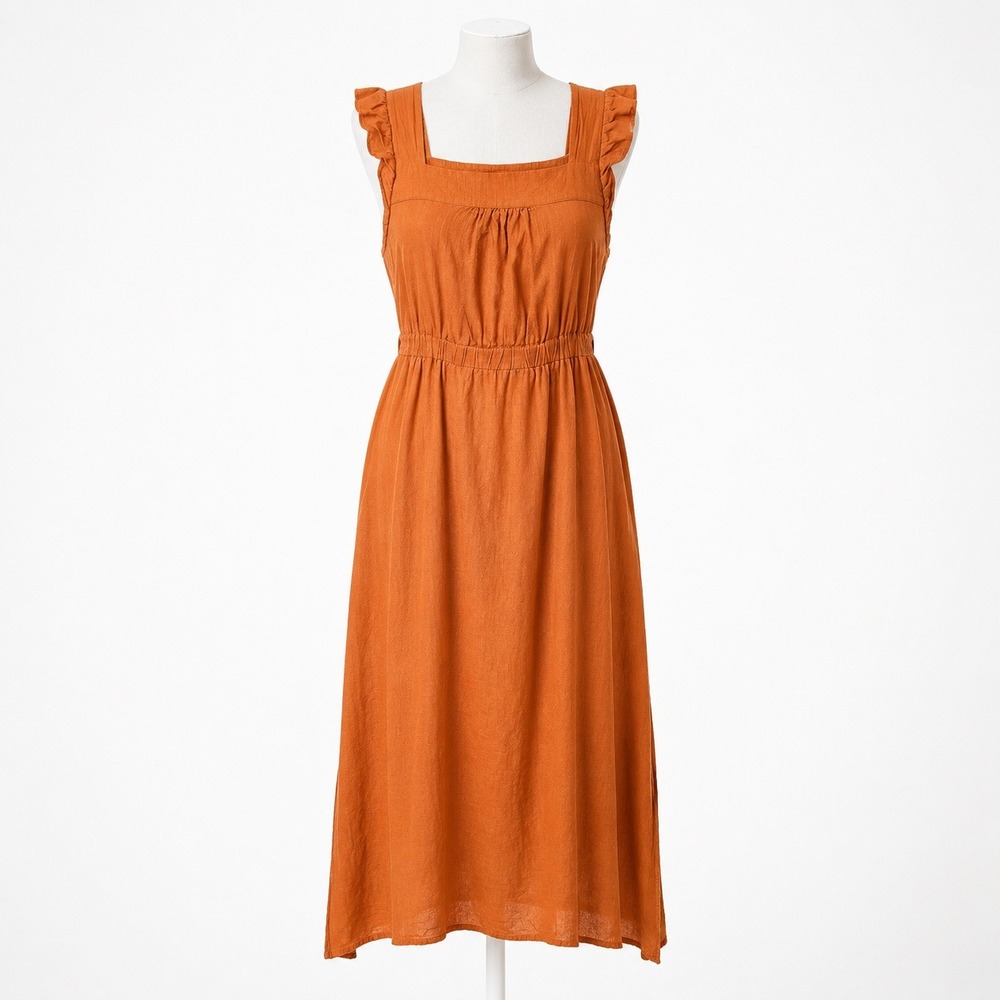 100% Cotton Sleeveless Peasant Dress Size S Orange Cottagecore Prairie Romantic